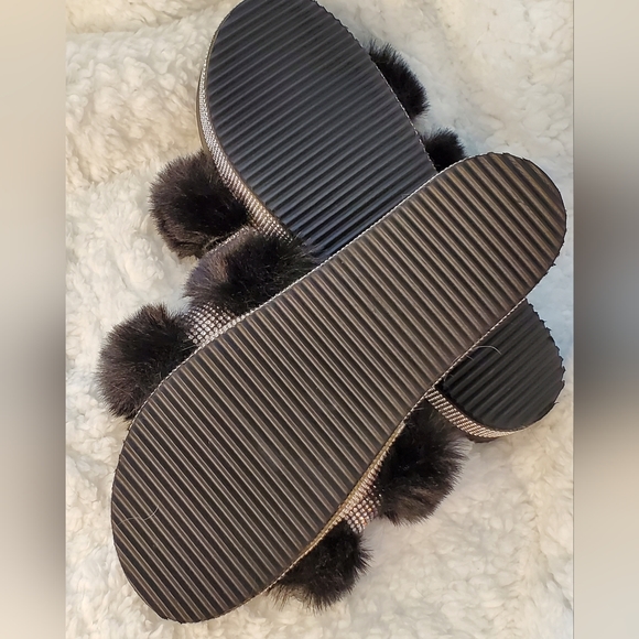 Black Furry and Silver Bedazzled Slippers - Picture 8 of 11